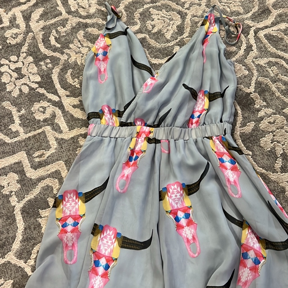 Colorful Bull Skull Print Romper